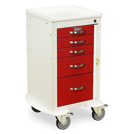 Harloff ASeries Narrow Five Drawer Aluminum Crash Cart, Short Height, Mini Width, Five Drawers, Breakaway Lock MPA1824B05